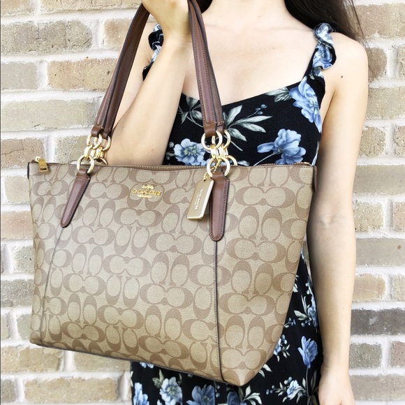 Gaby’sBags👜💕-Coach Large Top Zip tote khaki sign - Picture 4 of 8